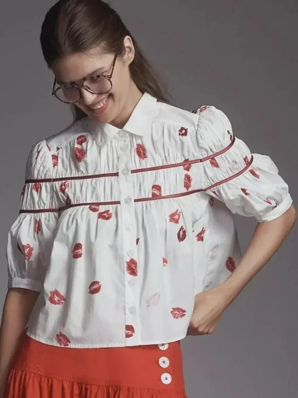 Anthropologie Maeve The Leandra Lip Kiss Blouse Size 1X
